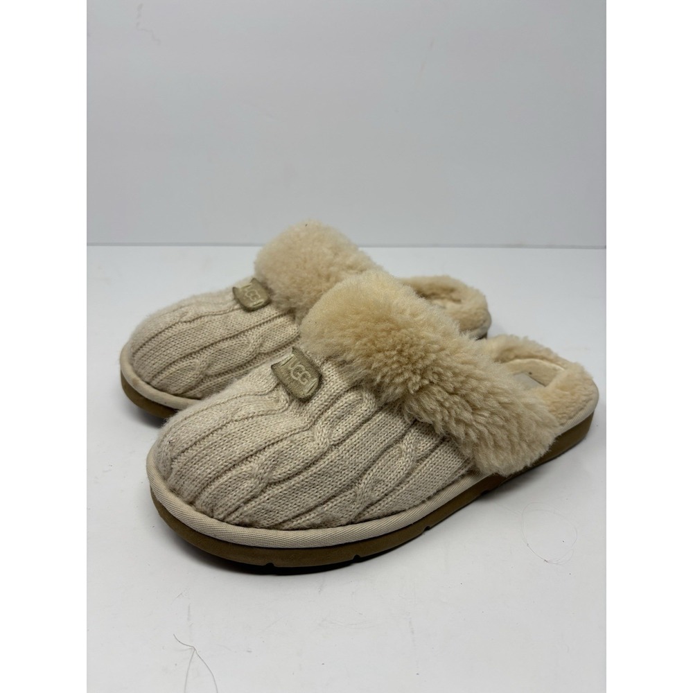 UGG AUSTRALIA 1865 Womens COZY KNIT Cream SLIP ON Sheepskin SLIPPERS Sz 7